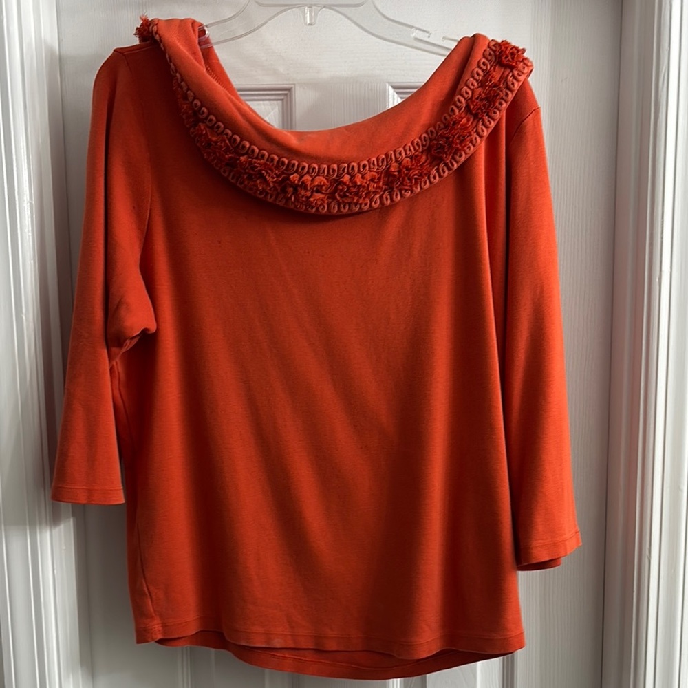 Rafealla Orange Top with Ruffled Collar